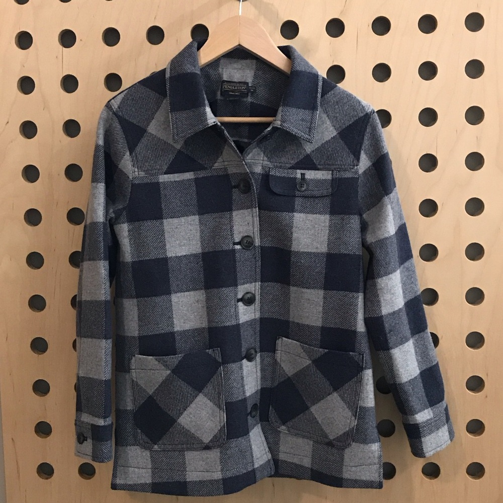 Pendleton 100% Wool Navy and Gray Checkered Jacket